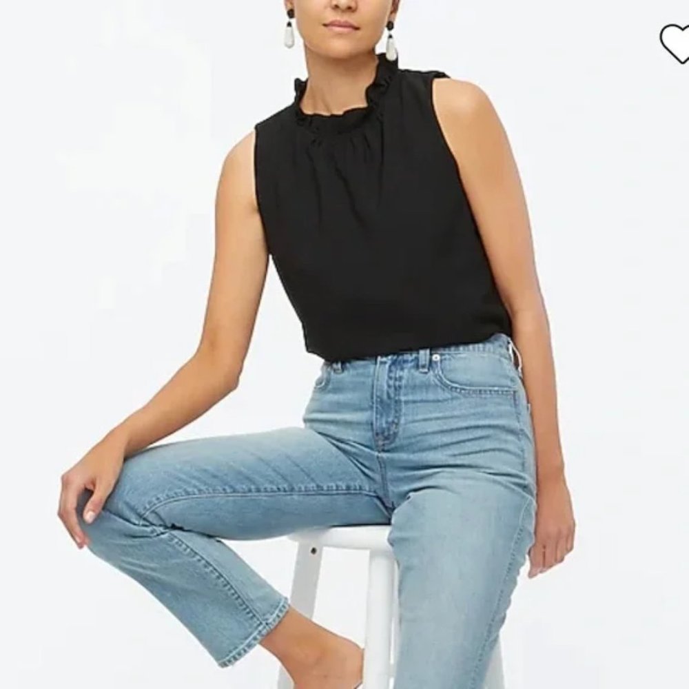 J. Crew Factory Ruffle Neck Sleeveless Top Black Size Large NWT